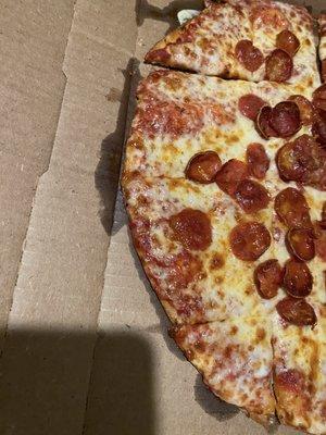 How can this be double pepperoni when there are pieces with NO pepperoni on them?