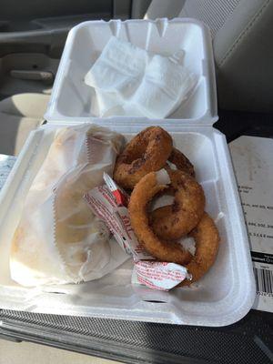 Philly cheesesteak with onion rings