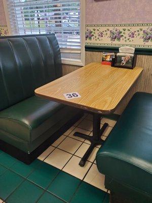 Clean booths...sponge painted walls in purple (bathroom was pink)