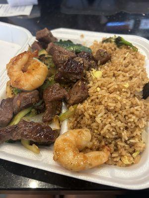 Hibachi steak, shrimp, fried rice and veggies