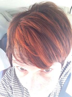 I was tired of my old, boring color, so Laura spiced it up with orange highlights.