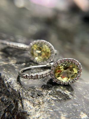 18K Favero Italy Lemon Quartz and Diamond Drop Errings