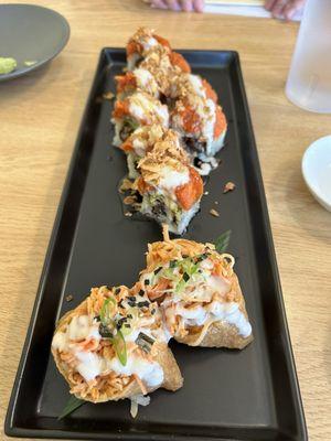 monster sushi roll and stuffed tofu with spicy crab