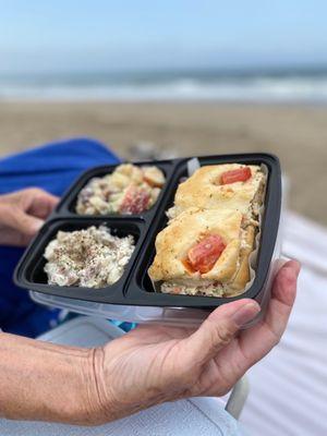 Italia's delicious chicken salad sandwich on their fresh baked focaccia bread makes for a perfect picnic to enjoy on the beach