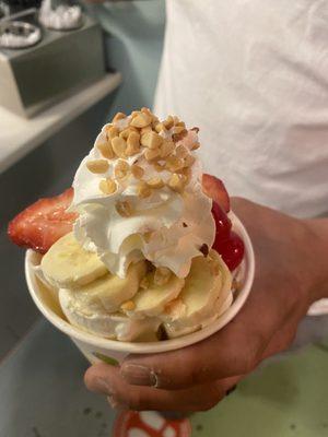 Banana split rolled ice cream