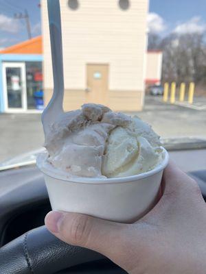 One scoop (1/2 & 1/2)  Half lychee (left) half coconut (right)