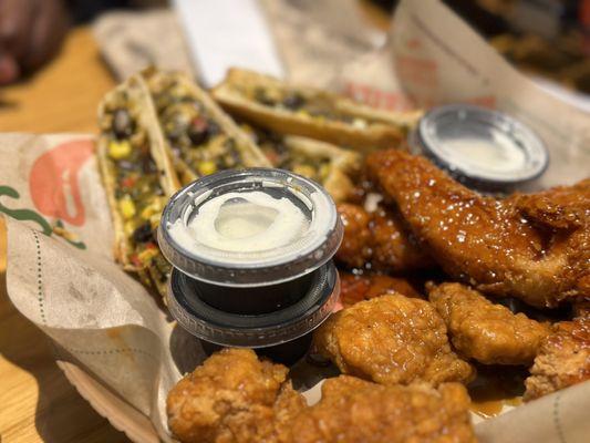 Crispy Honey-Chipotle Chicken Crispers,  Southwestern Eggrolls,