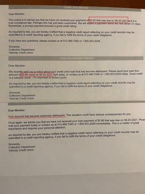 How would you like to be threatened with collections for missing a payment of $0.00? Or is it $3.66?  Whatever, you owe pay up dirtbag!