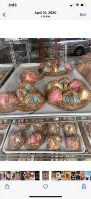 Easter biscuit with colorful hard boiled eggs