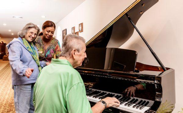 Grand Pianos available to residents at both of our locations.