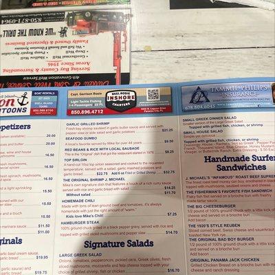 The menu inside