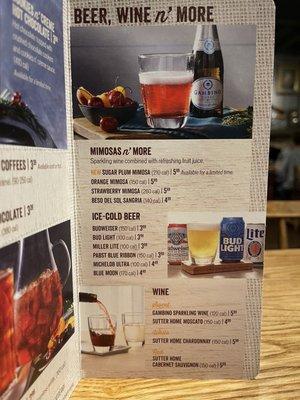 Alcohol menu