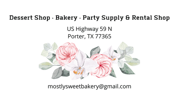 Mostly Sweet Bakery business card.