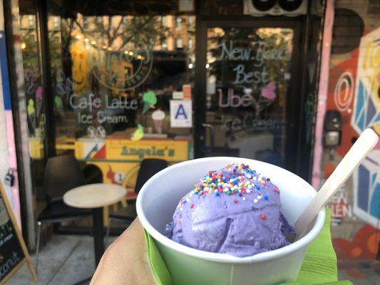 Vegan Ube ice cream with rainbow ice cream