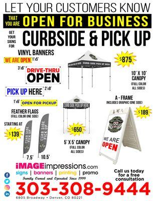 If you need to promote your business for curbside services, these are the products you need. Call us today 303-308-9444