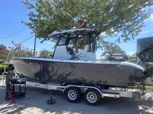 Camron Smith's Cobia in for Ceramic Coating. We coated his 49 Freeman as well!