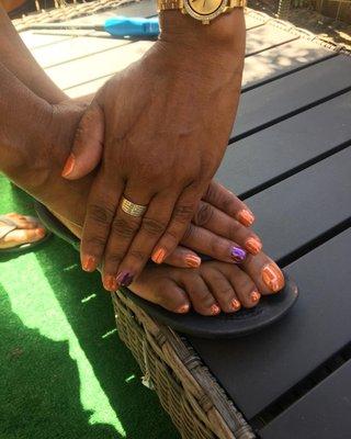 Gel manicure & Gel Pedicure both w/chrome nail art.