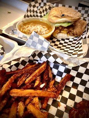 Good food! Sweet potato fries, Etouffee, Southern grilled chicken sandwich.