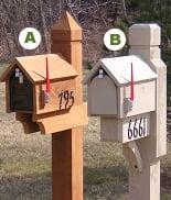 A.) Duffy house mailbox and 6X6D - 6x6 cedar post B.) Duffy house mailbox and HL01 6x6 cedar post