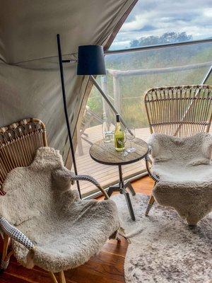 Lounge and wine at honeymoon dome at Asilia Highlands