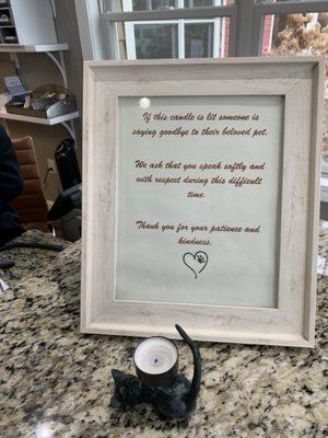 What a nice and thoughtful touch! This sits on their reception desk.