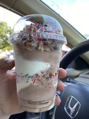 Chocolate and Vanilla custard swirl with sprinkles. [GF]