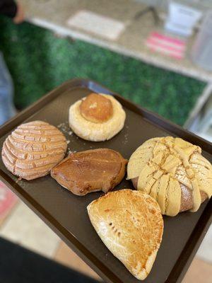 Tray of goodies: concha, puerquito, empanada with guava (must try), ojo de buey, maybe pan de muerto