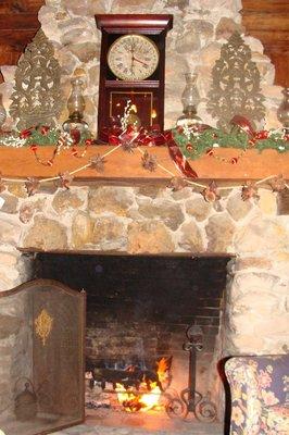 Lodge fireplace in great room