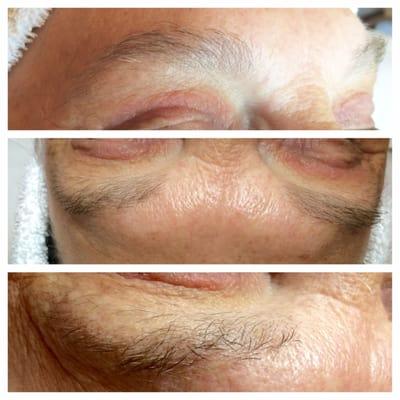 Client's brows pre-sugaring.  She is too sensitive for waxing so sugaring is the perfect option for grooming her brows.