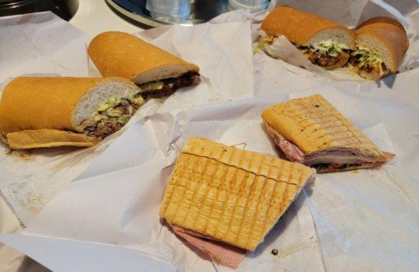 Left to right: Roast beef, Muffaletta, Fried Shrimp