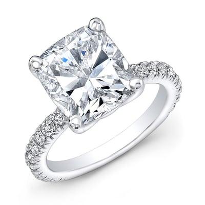 Cushion cut diamond engagement ring accented with french prong-set diamonds