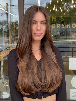 This gorgeous cut and color done by our stylist Charlee! Milbon blowout primer for the win!