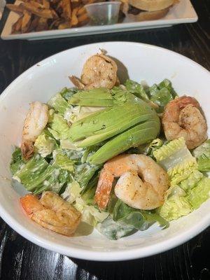 Caesar salad with shrimp and avocado