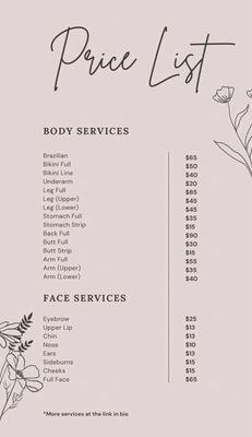 List of services and prices