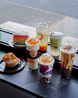 Assorted drinks and desserts