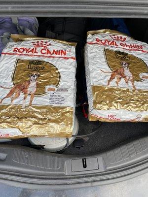 FYI, I took the last two bags of Royal Canin Adult Boxer food....