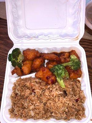 General Tso's Chicken lunch special w/ pork fried rice & Hot & Sour Soup, some of the best I've had!