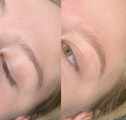 Brow lamination & brow shaping. Before and after.