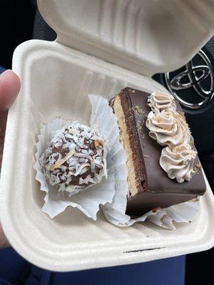 Chocolate ganache cake and coconut chocolate truffle