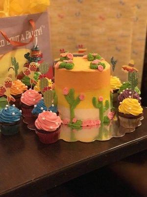 Custom baby shower cake and cupcakes