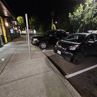 9/30/2024 - They are parked in the no parking section of the ADA area with no ADA  tag or plate.