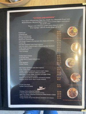 Lunch and dinner menu