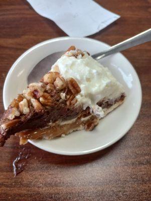 Silky chocolate mousse with pecans and caramel sauce