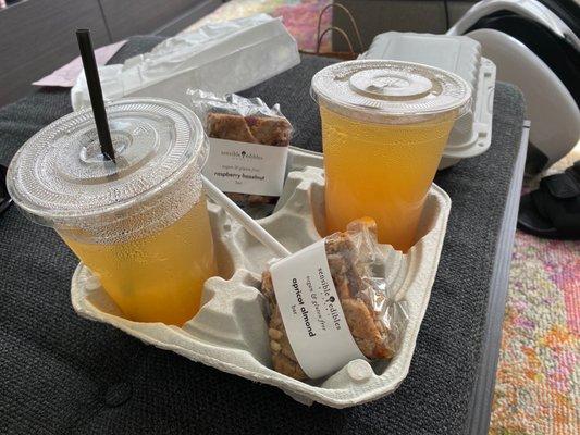 Cucumber watermelon lemonade and vegan dessert take-away