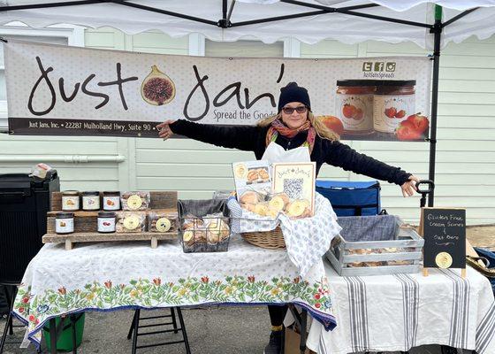 Check out our cool booth banner and scone set up!