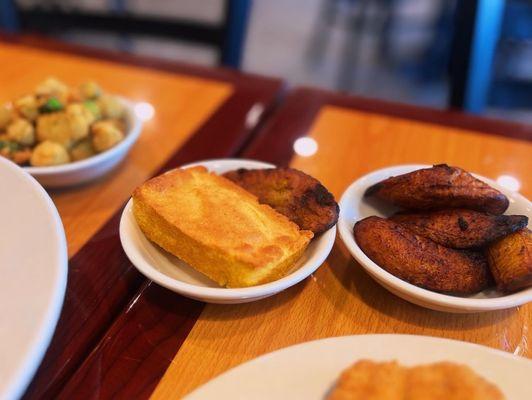 Side of Cornbread, Fried Sweet Plantains, Fried Okra