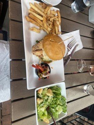 Country Chicken Sandwich with side Caesar salad