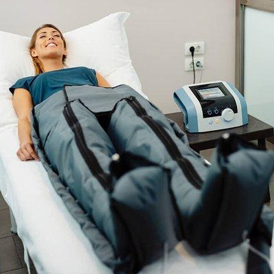 Pneumatic Compression | Helps with the drainage of the lymphatic system and leg circulation.