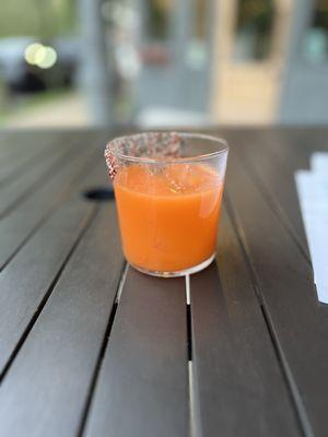 "Seeing double" cocktail - like a fancy margarita with carrot juice. Delicious.