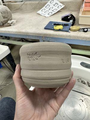 Bowl with stamps and carving